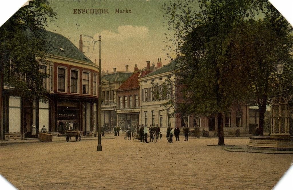 Enschede. - Markt. - B-keus - 1912 gelopen, Verzamelen, Ophalen of Verzenden, Voor 1920, Gelopen, Overijssel