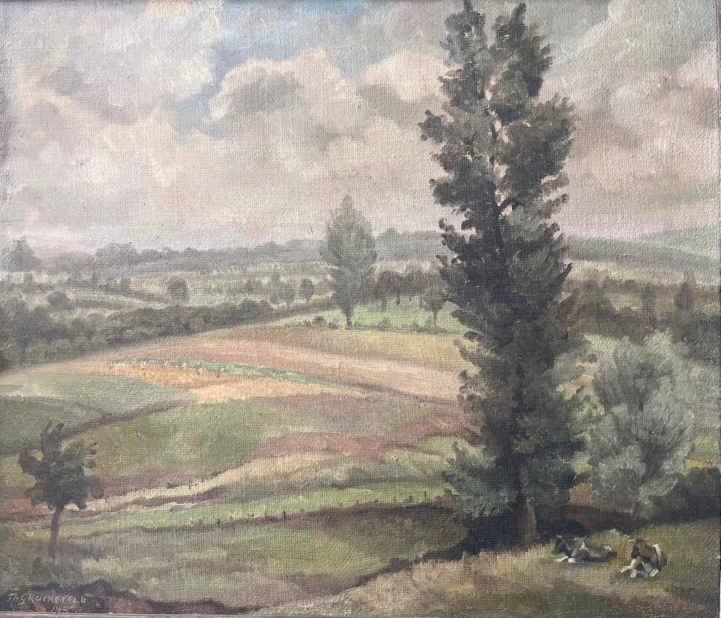 Landschapsschilderij van Theo Groeneveld 1940, Antiek en Kunst, Kunst | Schilderijen | Klassiek, Ophalen of Verzenden