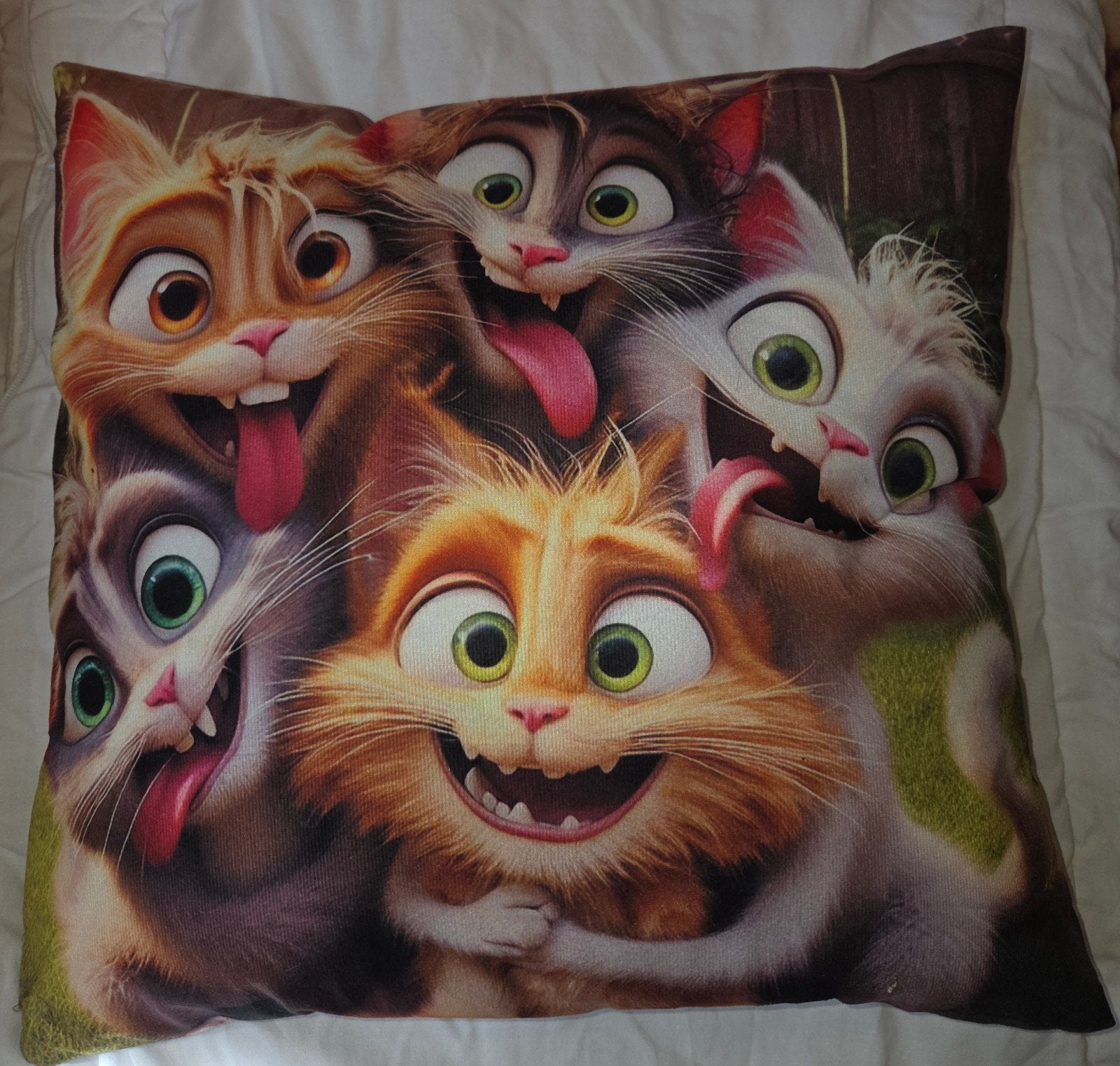 Sierkussen met vrolijke kattenprint, Huis en Inrichting, Woonaccessoires | Kussens, Overige merken, Gebruikt, Meerkleurig, Met print