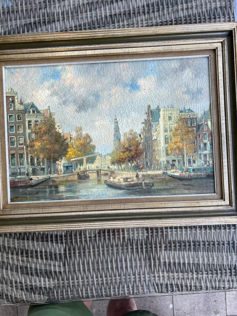 Oud schilderij van Amsterdamse gracht, Ophalen