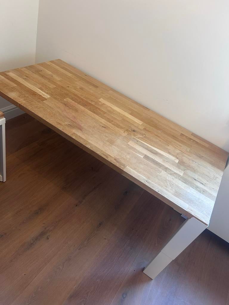 Gratis af te halen: Eiken blad met verstelbare poten, Huis en Inrichting, Tafels | Eettafels, Gebruikt, 100 tot 150 cm, Eikenhout