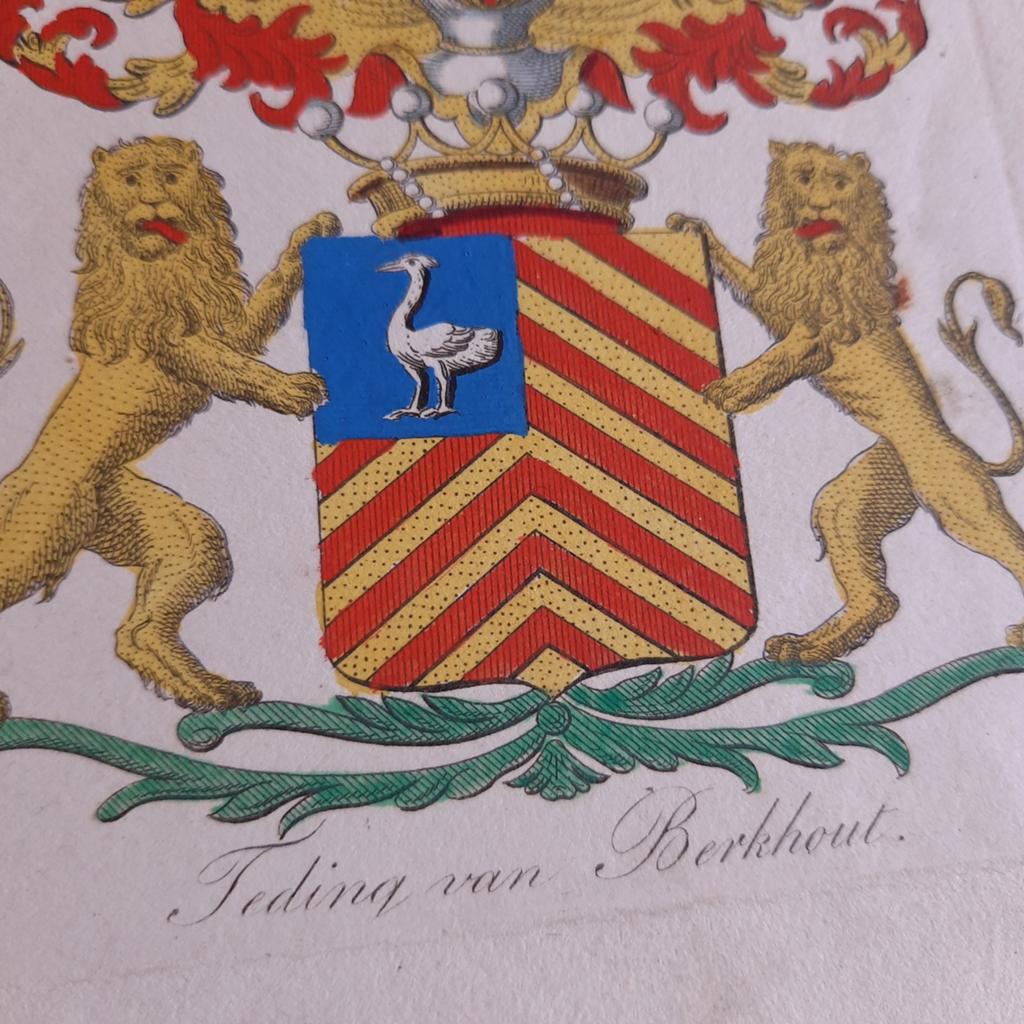 Antieke Kopergravure Heraldiek Teding van Berhout, Antiek en Kunst, Verzenden