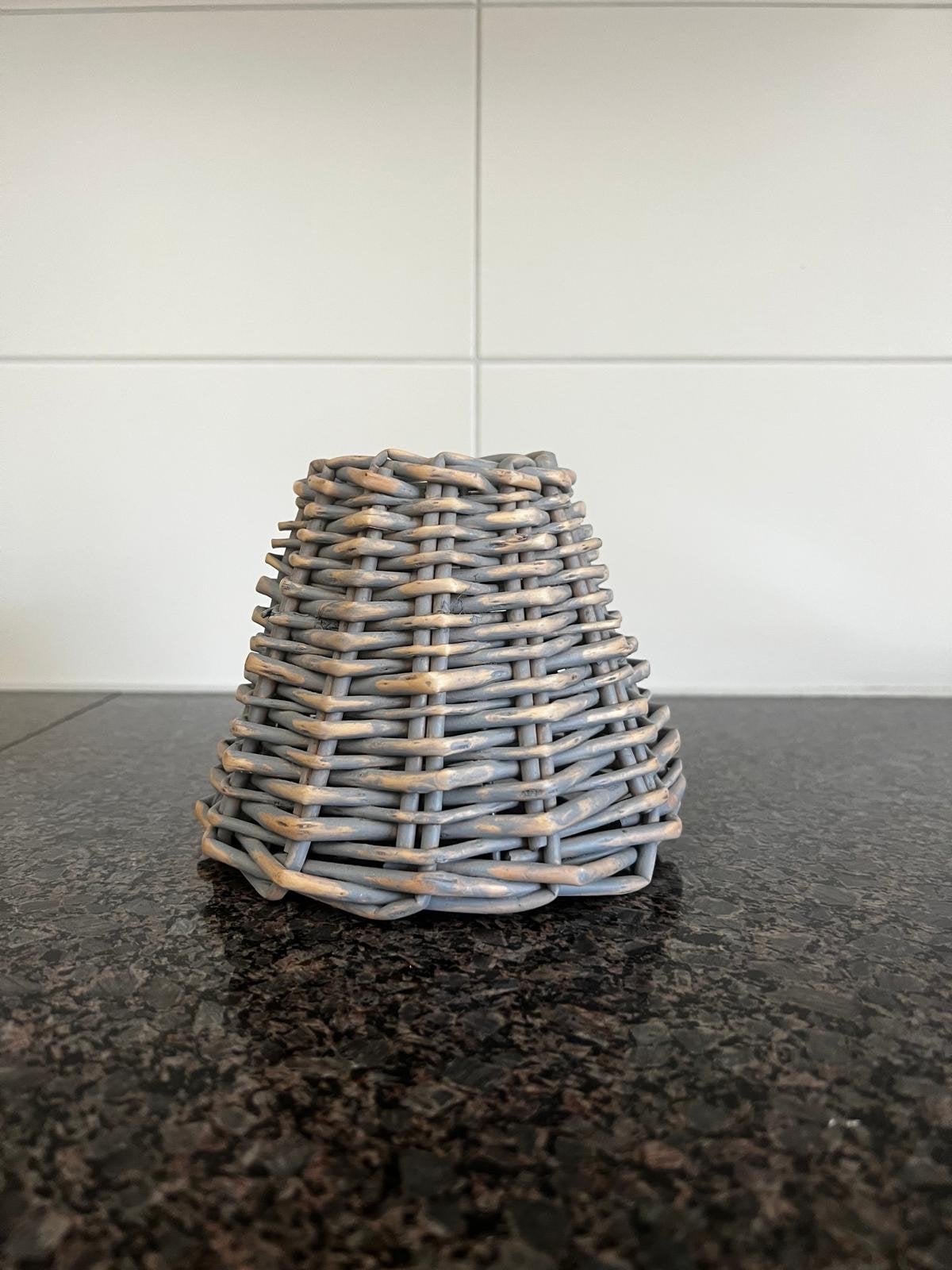 Rotan lampenkapje grijs - set van 5, Gebruikt, Ophalen of Verzenden, Overige typen, Natuurlijk materiaal