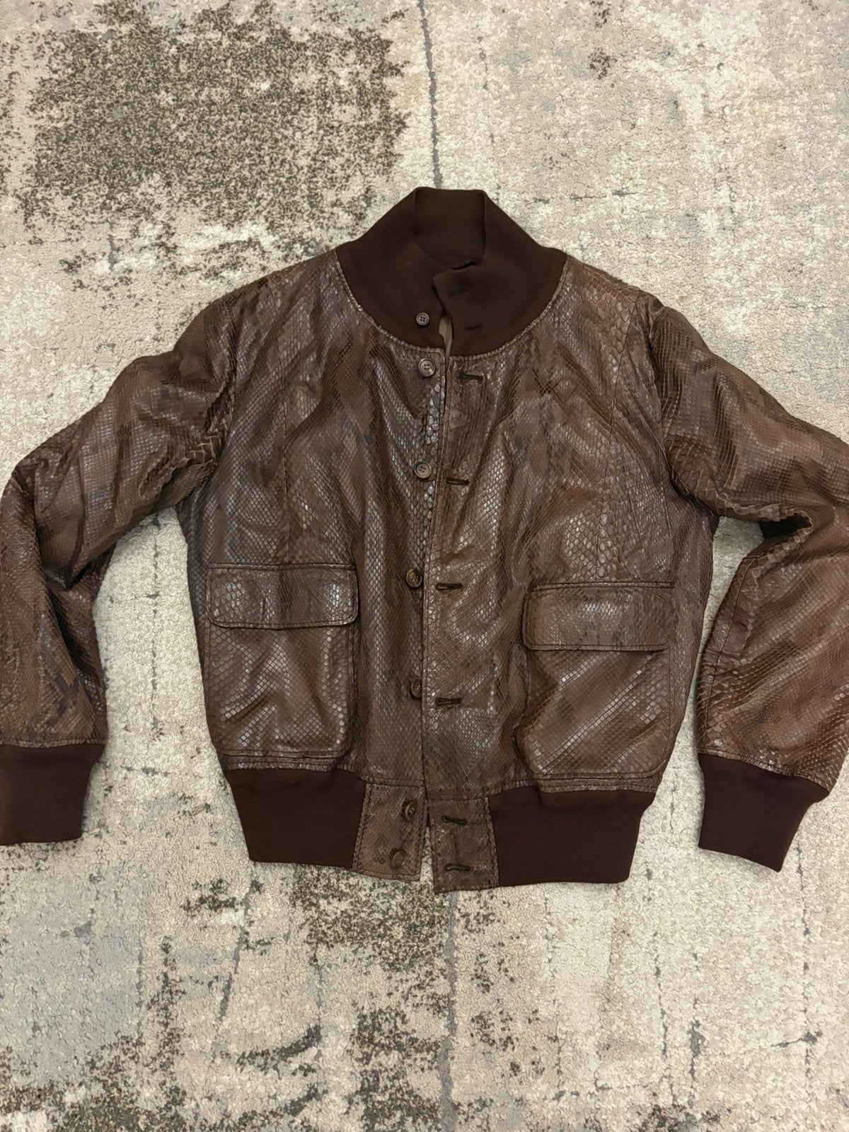 Vintage 80s handgemaakte python lederen jas maat medium, Verzenden, Zo goed als nieuw, Maat 48/50 (M), Zwart