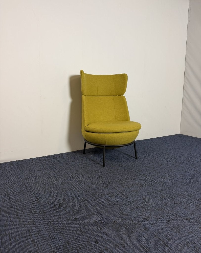 2 x Fauteuil Jonas Ihreborn Pod - mosterdgeel - zwart frame, Ophalen, Gebruikt, 75 tot 100 cm, Stof