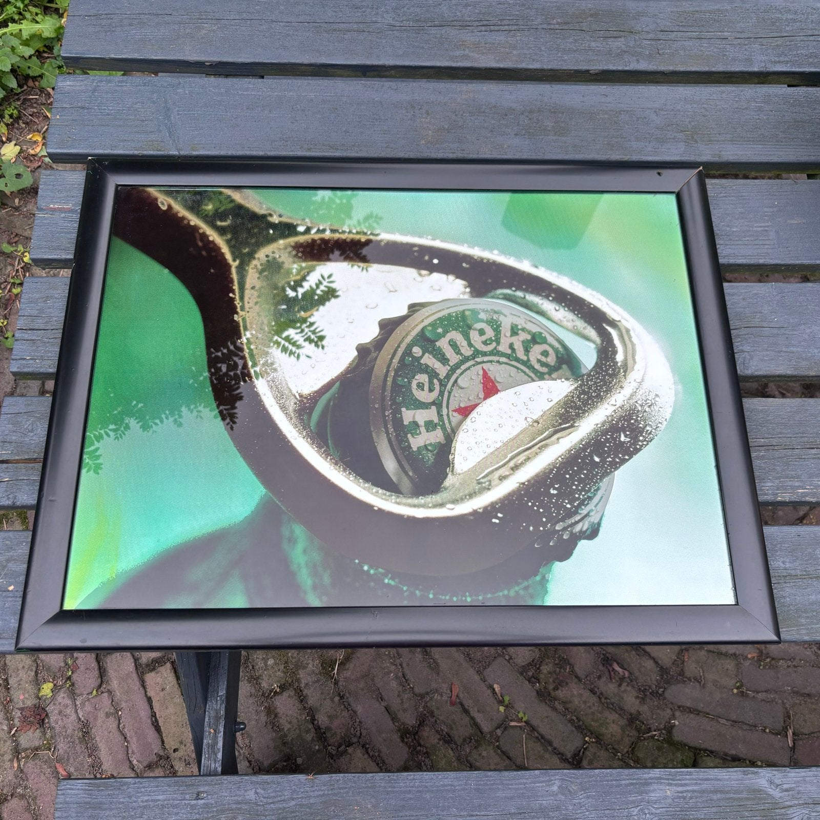 Heineken Reclamebord - Flesdop met waterdruppels, Verzamelen, Ophalen, Gebruikt, Overige typen