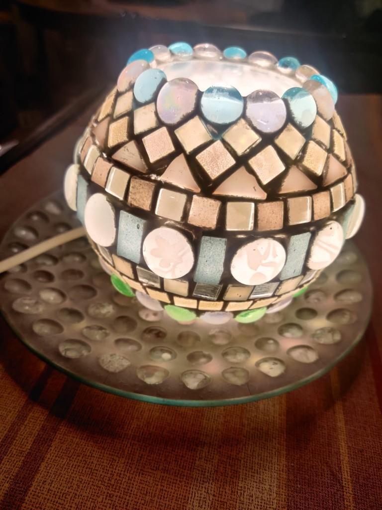 Mozaïek Tafellamp – Handgemaakt Sfeerlampje (Ø 13 cm), Huis en Inrichting, Ophalen, Mozaïek, Nieuw, Glas