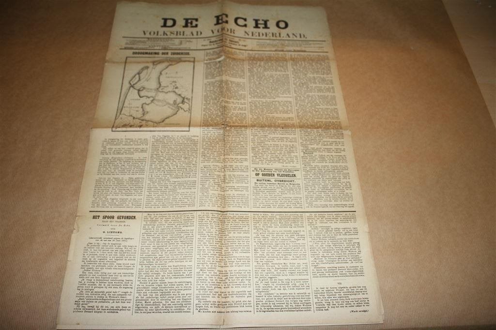Antieke krant - De Echo - Droogmaking Zuiderzee - 1886, Ophalen of Verzenden, Gelezen, Krant