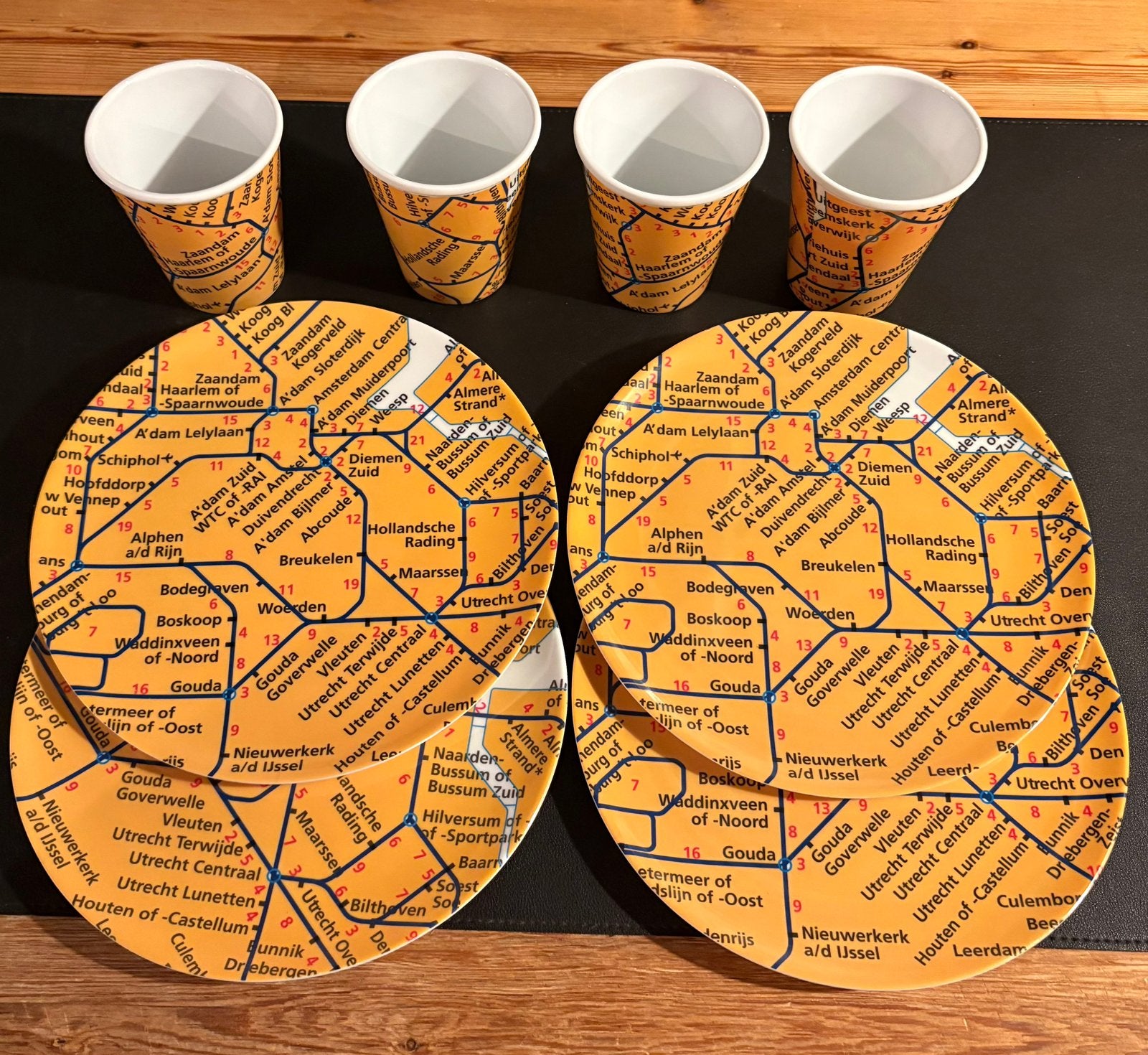 4 kunststof bekers en borden (vertrekstaten NS), Verzamelen, Ophalen of Verzenden, Nieuw, Trein