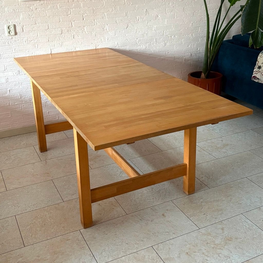 IKEA NORDEN uitschuifbare eettafel – Massief berken, Ophalen, 200 cm of meer, 50 tot 100 cm, Zo goed als nieuw