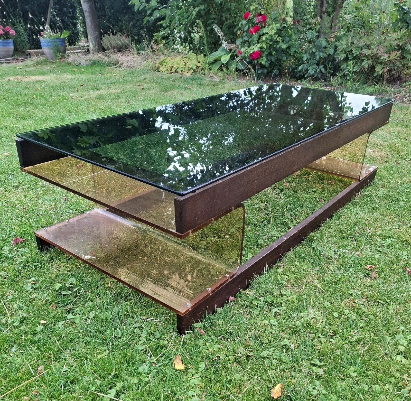 Roche Bobois Wengé Acryl Salontafel, Ophalen, Zo goed als nieuw, Rechthoekig, 50 tot 100 cm