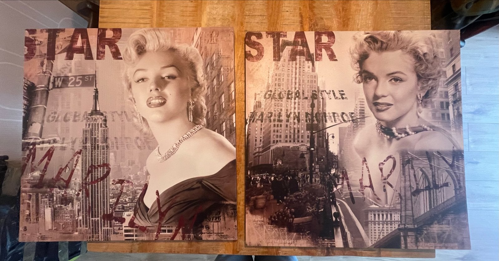 Marilyn Monroe Pop Art Canvas Set (2 stuks), Ophalen, 50 tot 75 cm, Zo goed als nieuw, Schilderij