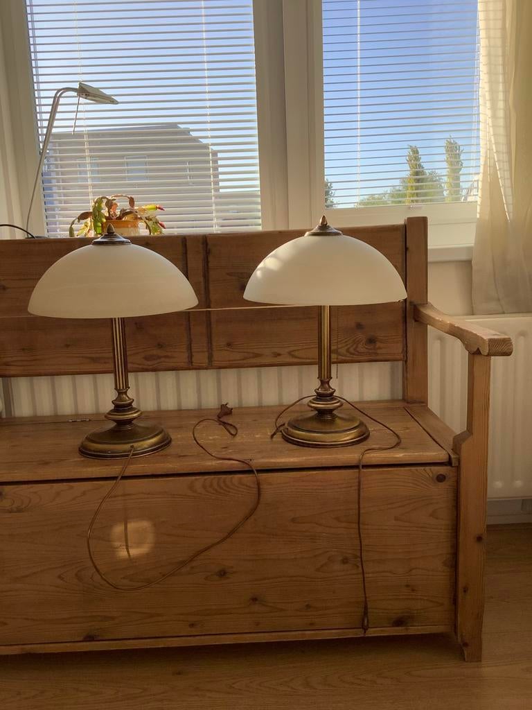 Set van 2 antieklook design lampen met trekkoord, Ophalen, Gebruikt, Metaal, Minder dan 50 cm