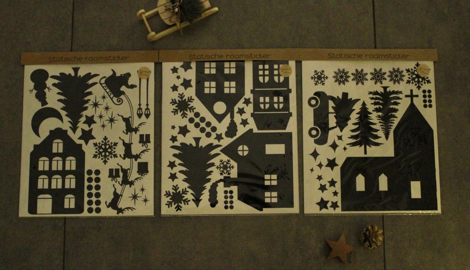 Statische raamsticker set kerstdorp, Ophalen of Verzenden, Nieuw