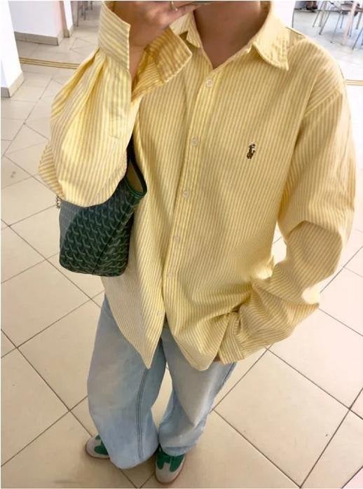 Ralph Blouse geel stripe, Ralph Lauren maat S, gedragen, Kleding | Dames, Verzenden, Geel, Onbekend, Lange mouw