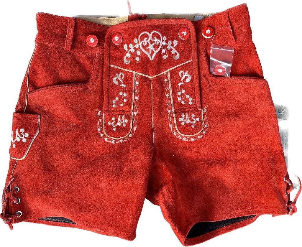 Dames lederhose maat 38 & 40 rood, Maat 38/40 (M), Trachtenmode.nl, Nieuw, Ophalen of Verzenden