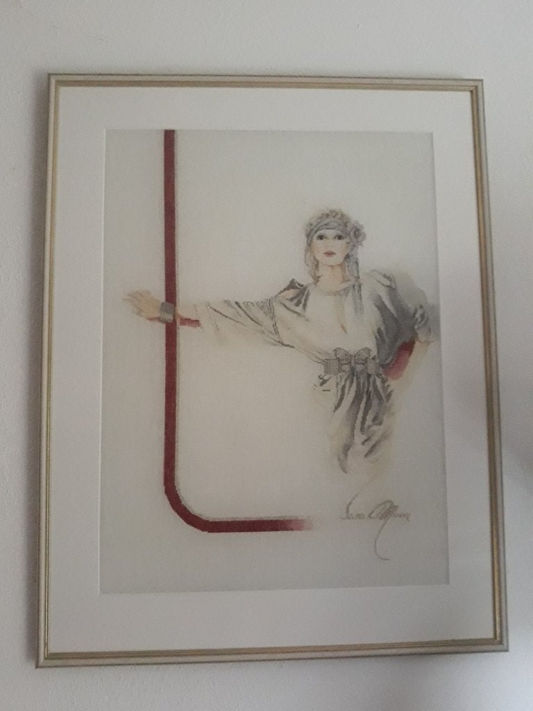 2  SARA MOON ingelijste borduurwerken, Ophalen, Zo goed als nieuw, Schilderij