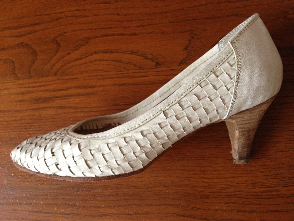 Witte 40 gevlochten leren pumps Two Steps leer hout hak egf, Pumps, Wit, Two Steps, Ophalen of Verzenden