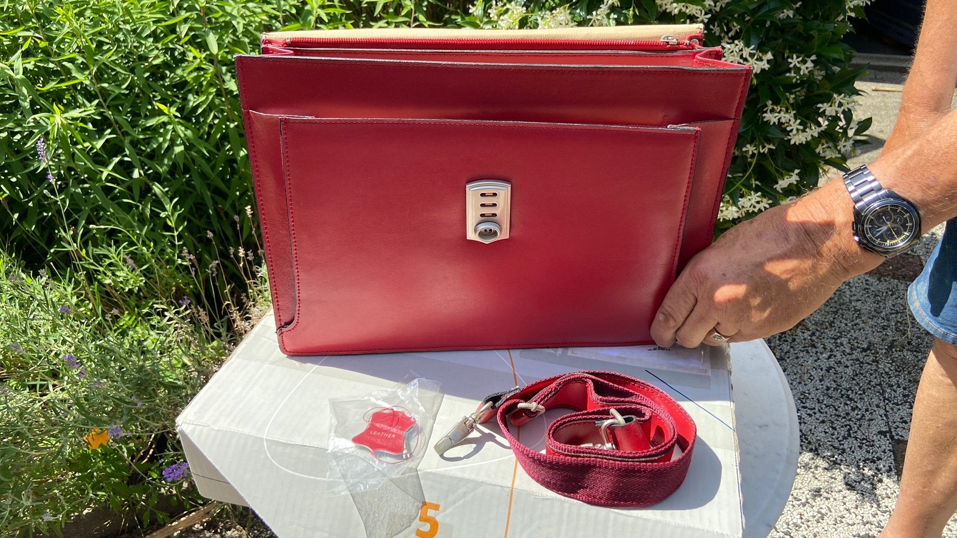 Rode leren schooltas boekentas, Ophalen, Zo goed als nieuw, Rood, Aktetas of Boekentas