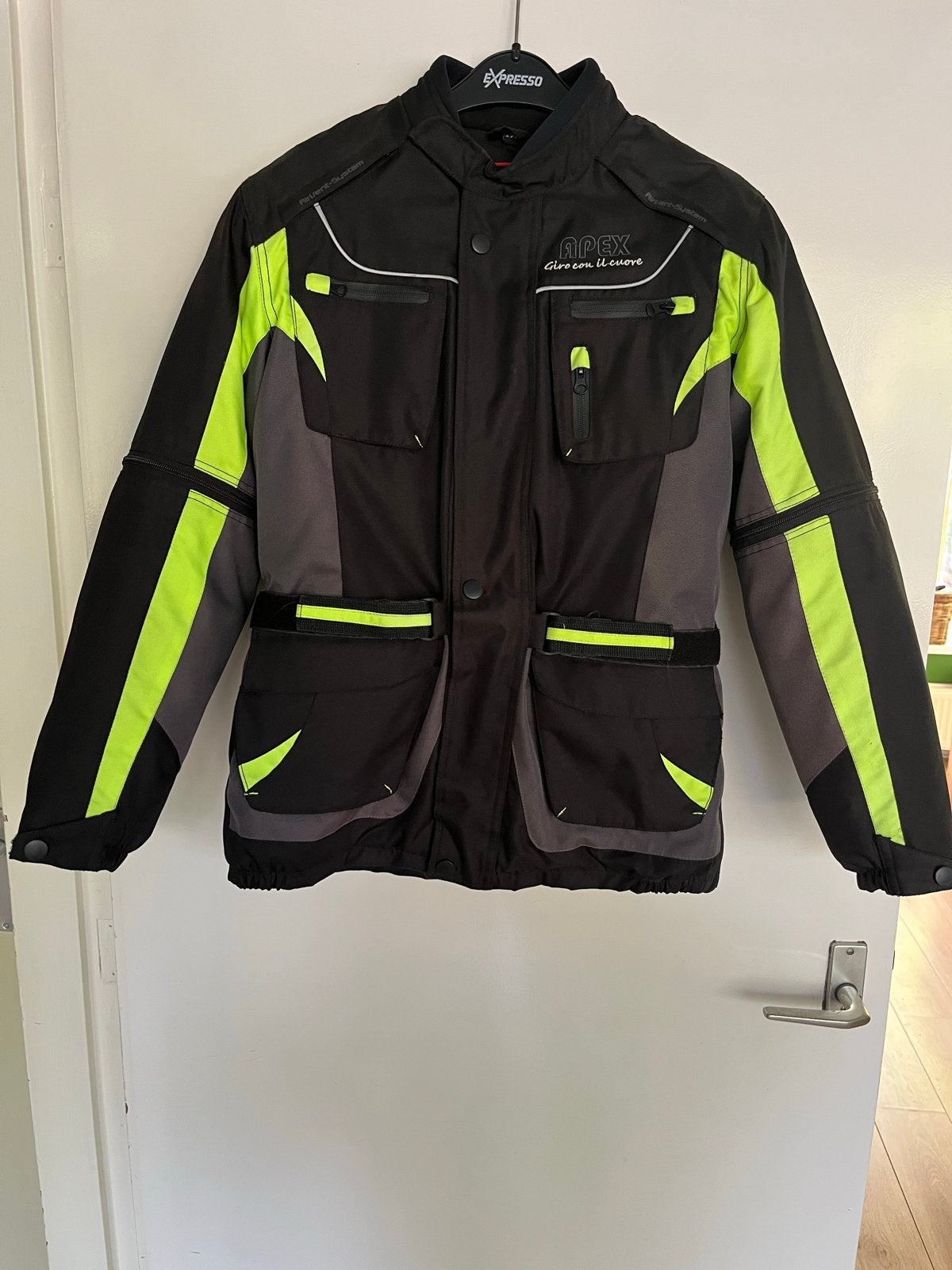 APEX Motorjas Zwart/Grijs/Neon Geel - Maat 176, Motoren, Ophalen of Verzenden, Tweedehands, Kinderen, Jas | textiel