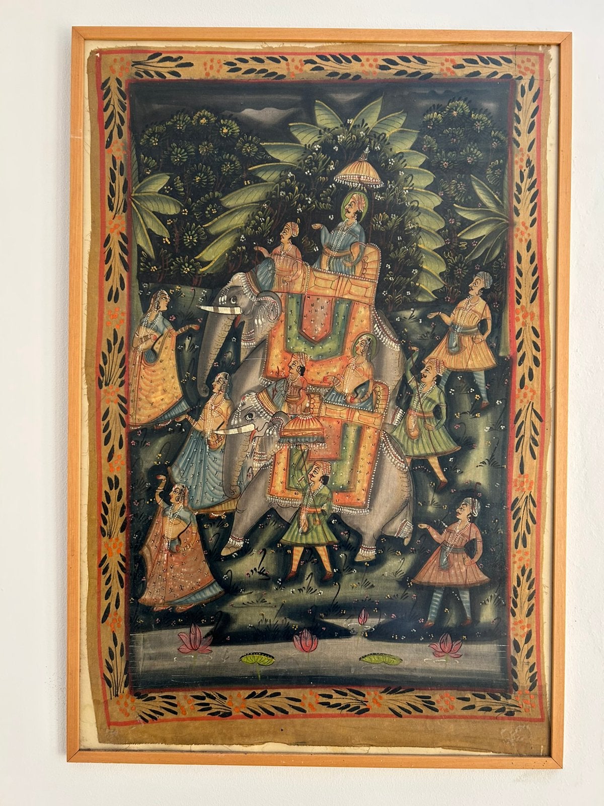 Prachtig groot Indiaas schilderij op zijde, Antiek en Kunst, Kunst | Niet-Westerse kunst, Ophalen