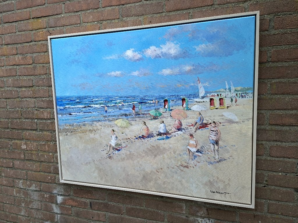 VAN NOORT, GROOT STRANDGEZICHT ZANDVOORT, Antiek en Kunst, Kunst | Schilderijen | Klassiek, Ophalen of Verzenden