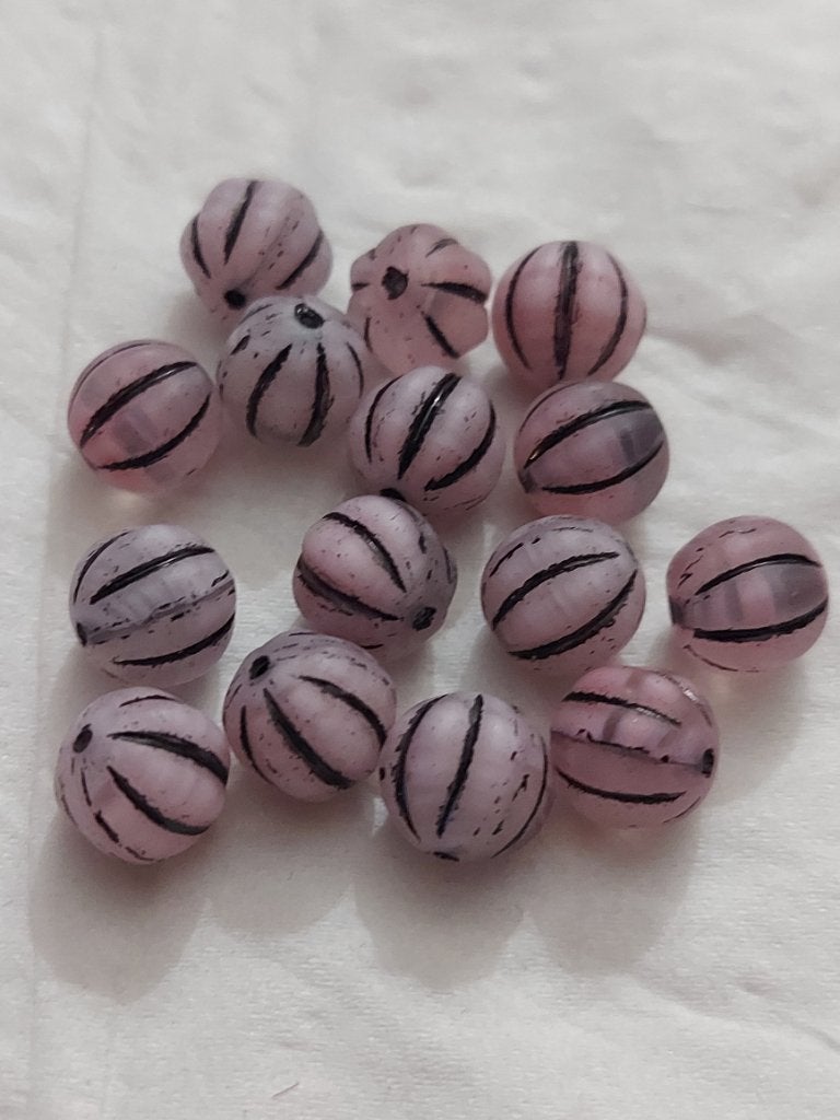 🌺 Tsjechische meloen glaskralen roze met zwart 🌺, Verzenden, Nieuw, Kraal