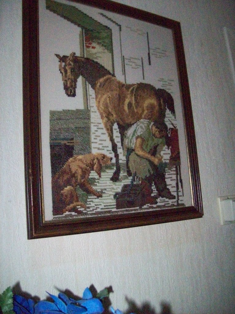 Hoefsmid geborduurd met ontspiegelt glas, Ophalen of Verzenden, Zo goed als nieuw, Minder dan 50 cm, Overige typen