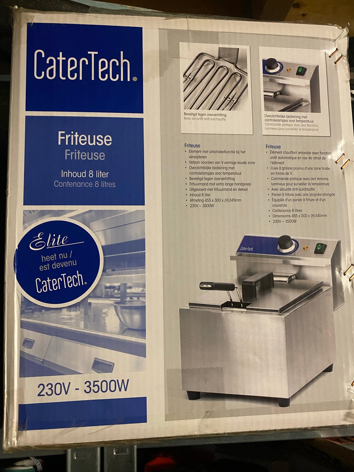 CaterTech Elite Friteuse 8 liter, Witgoed en Apparatuur, Frituurpannen, Nieuw, 4 liter of meer, Uitneembare binnenpan, Ophalen