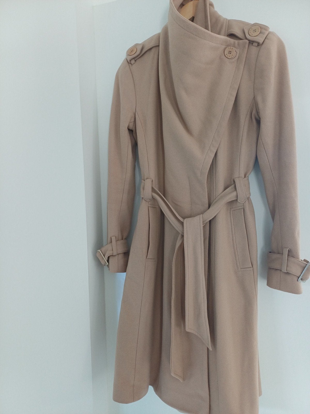 Ted Baker mantel / Kaschmir maat 2 (M/38) Nprijs €499,-, Maat 38/40 (M), Beige, Ophalen of Verzenden, Zo goed als nieuw