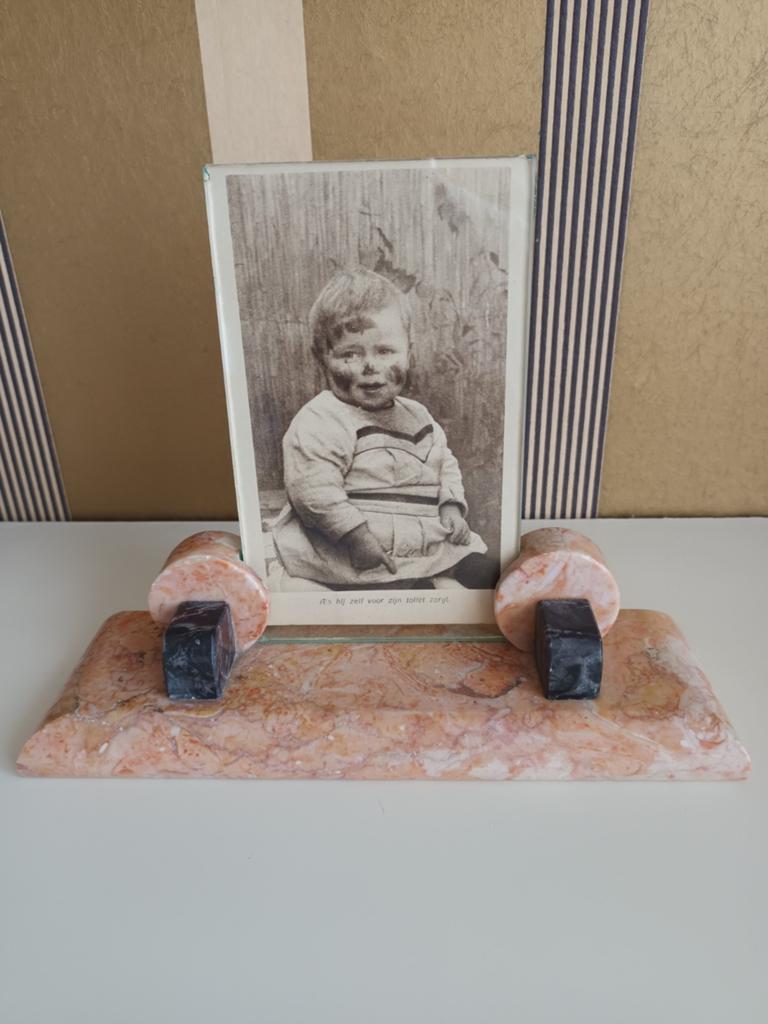 Marmeren fotolijstje/ -standaard incl glazen plaatjes, Antiek en Kunst, Curiosa en Brocante, Ophalen of Verzenden