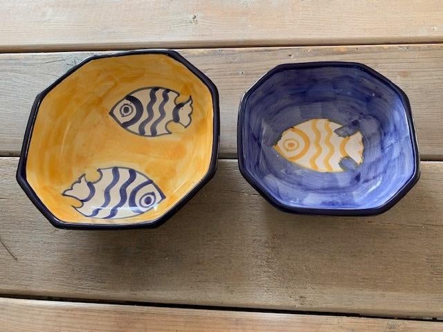 schaaltjes handbeschilderd / Vis / vissen. Blauw geel, Huis en Inrichting, Ophalen, Overige stijlen, Aardewerk, Schaal of Schalen