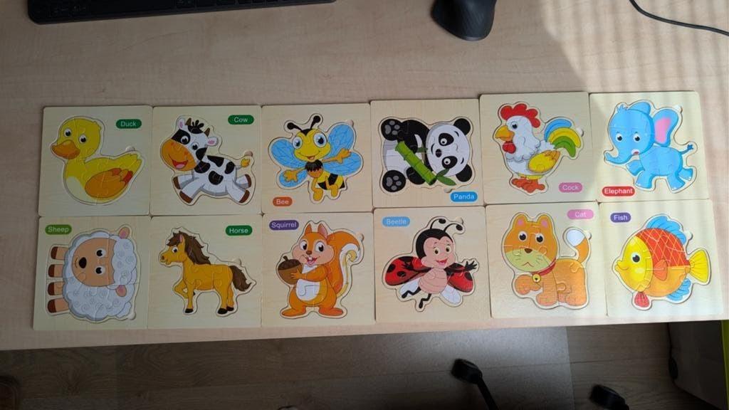 Houten dieren puzzels voor de kleintjes, 2 tot 4 jaar, Gebruikt, Ophalen of Verzenden, Van hout