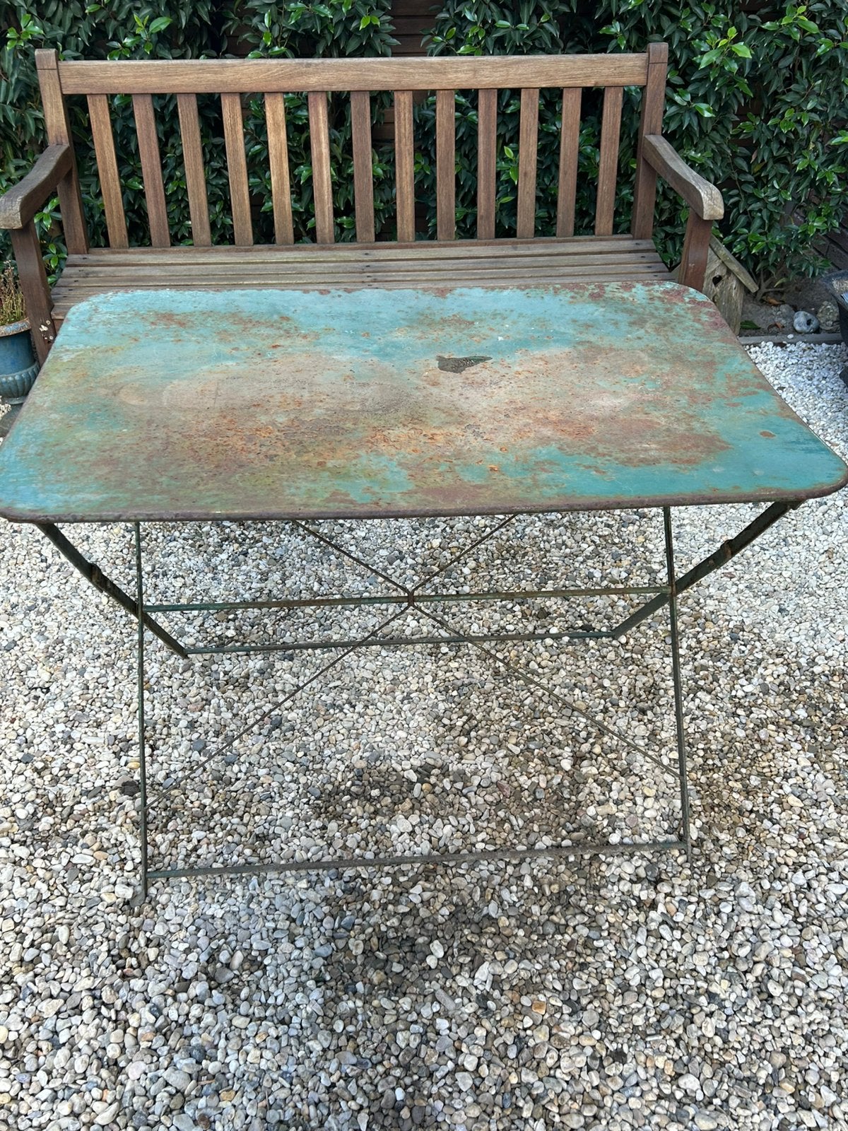 Franse brocante inklapbare tafel plus 2 grote zinken bakken, Ophalen of Verzenden, Gebruikt, Rechthoekig, Metaal