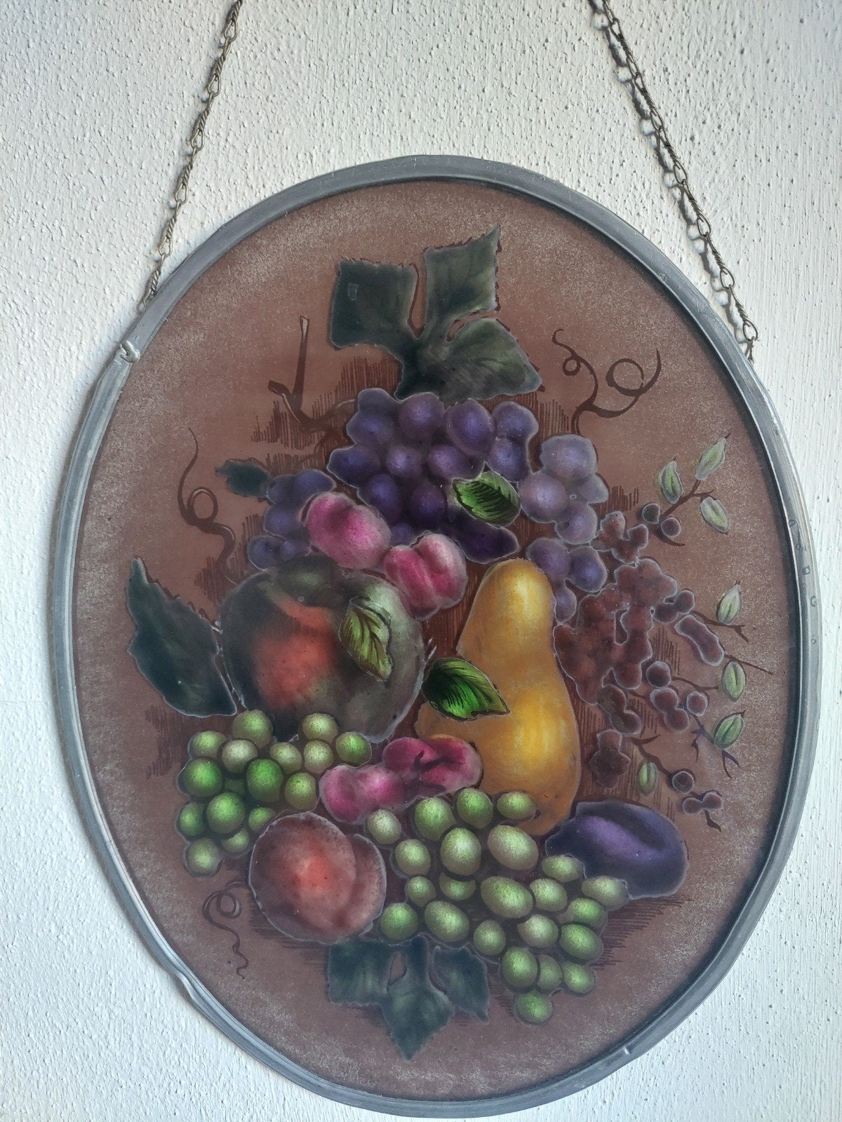 Painted glass raamhanger met fruit stilleven, Antiek en Kunst, Ophalen