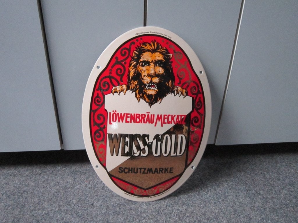 LOWENBRAU EMAILLE RECLAMEBORD, Ophalen, Zo goed als nieuw, Reclamebord