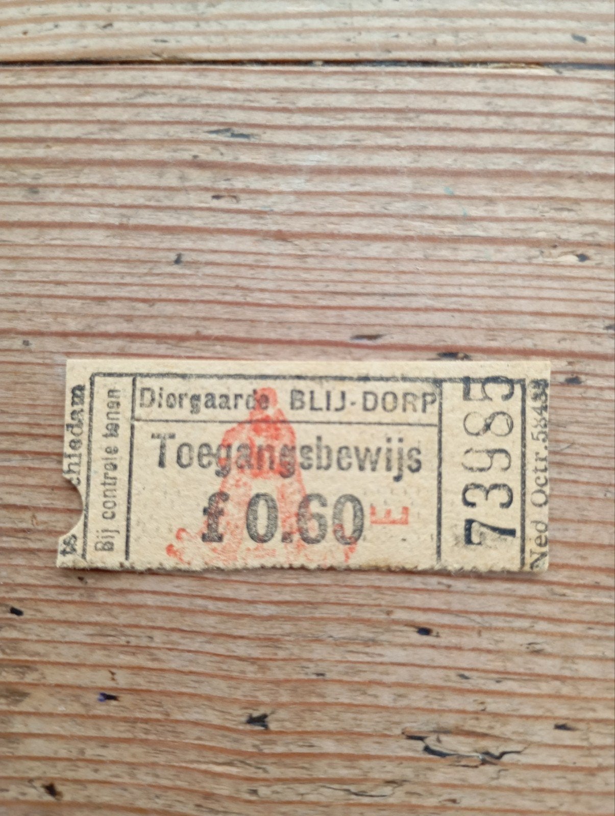 vintage Diergaarde Blijdorp Toegangsbewijs Origineel 1960+, Ophalen of Verzenden, Gebruikt, Gebruiksvoorwerp