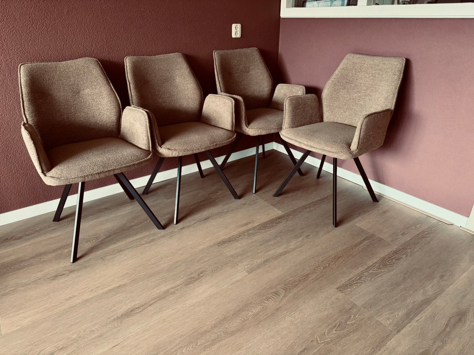 Eetkamerstoelen RAFFY taupe 4 stuks, Ophalen, Zo goed als nieuw, Overige kleuren, Vijf, Zes of meer stoelen