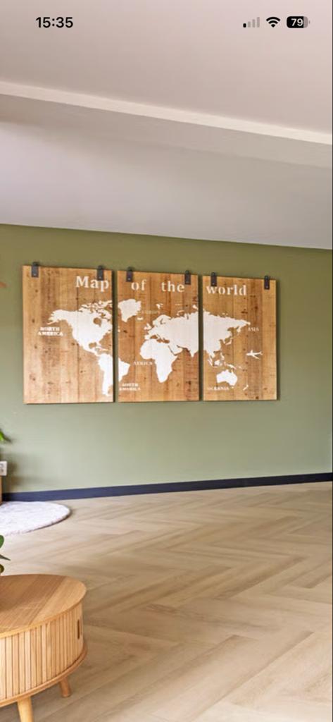 Map of the World Houten Wereldkaart - Naturel, Huis en Inrichting, Ophalen, 120 cm, Hout, Meerkleurig