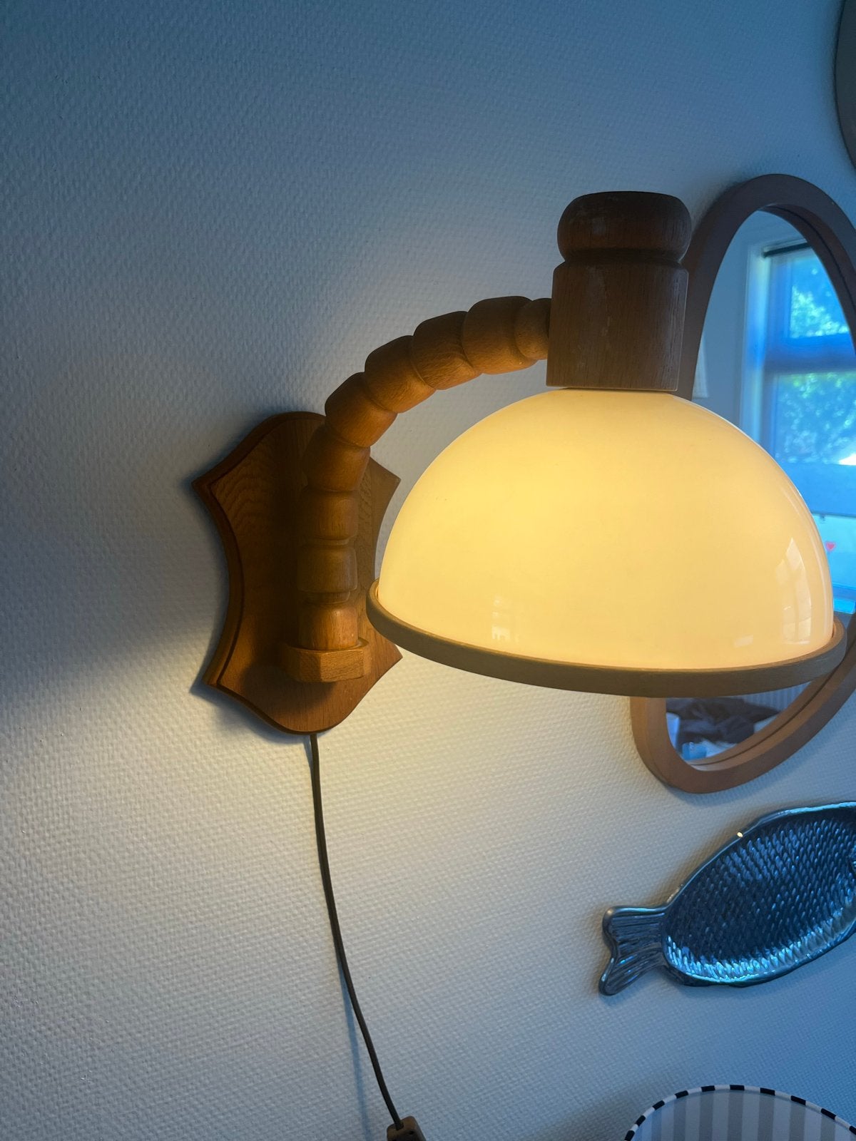 Vintage Steinhauer Mushroom Wandlamp Bruin Hout Wit Plastic, Ophalen of Verzenden, Gebruikt, Hout