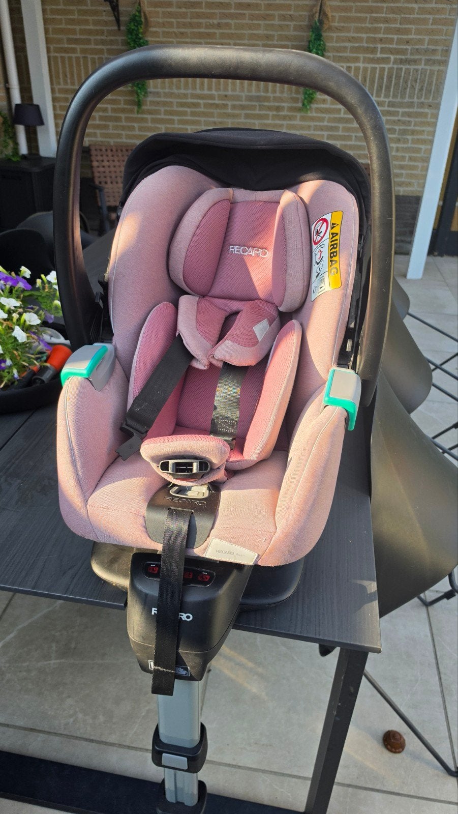 Recaro autostoel met Isofix base - Roze, Gebruikt, Zijbescherming, Isofix, 0 t/m 13 kg