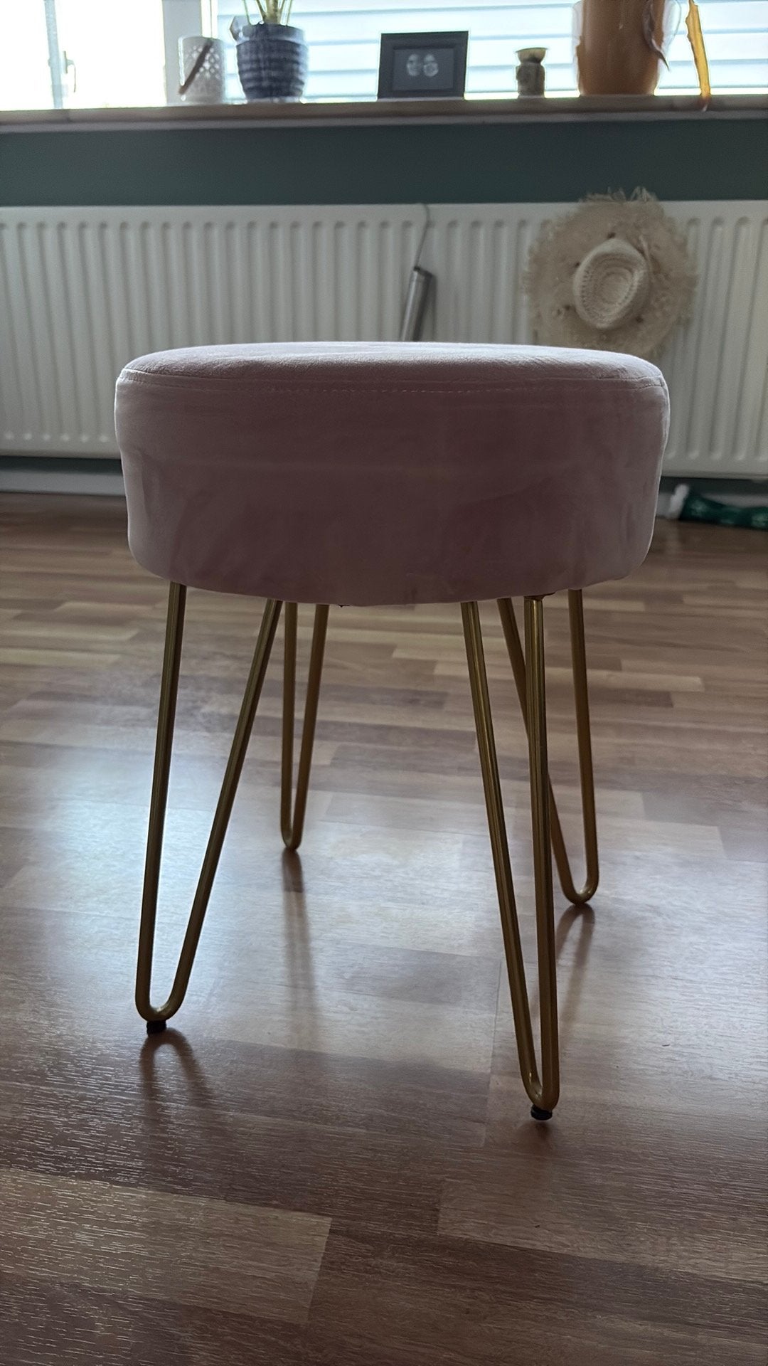 Roze velvet kruk, Ophalen, Zo goed als nieuw, Hout