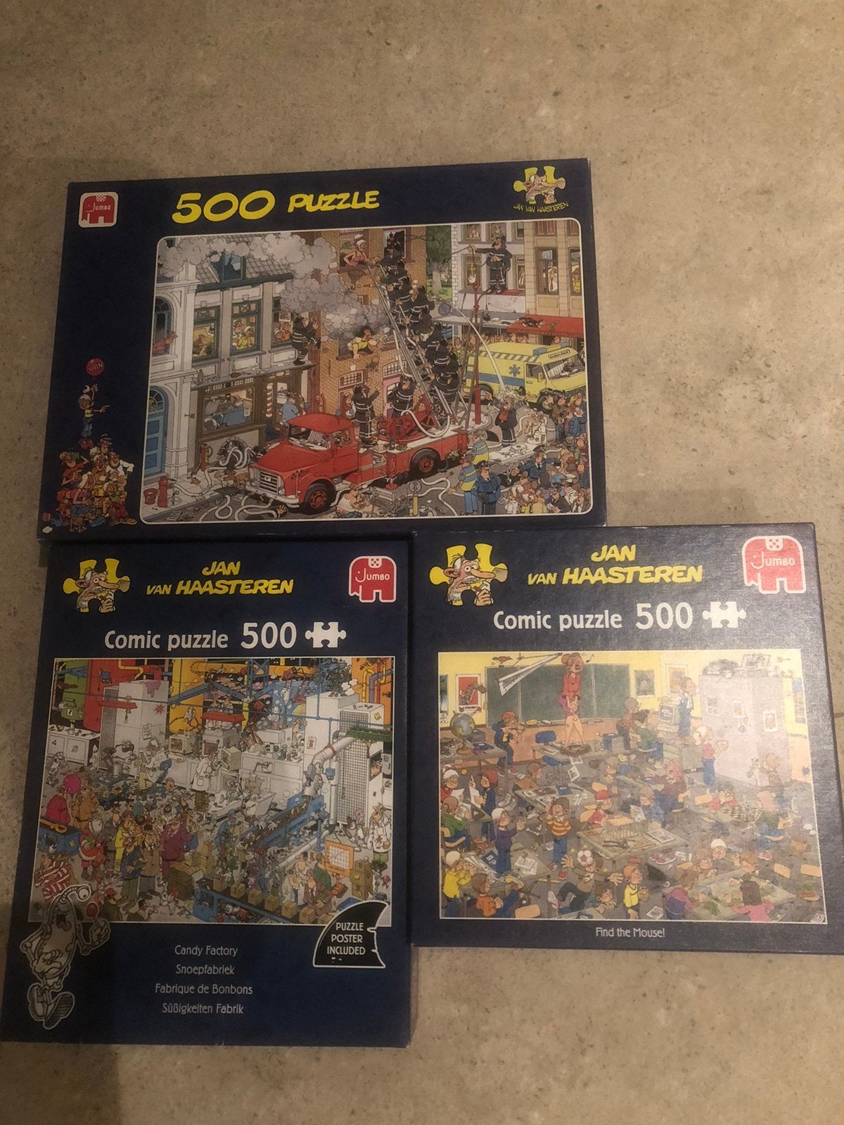 3 x Jan van Haasteren , 500, Hobby en Vrije tijd, Denksport en Puzzels, Ophalen, 500 t/m 1500 stukjes, Zo goed als nieuw