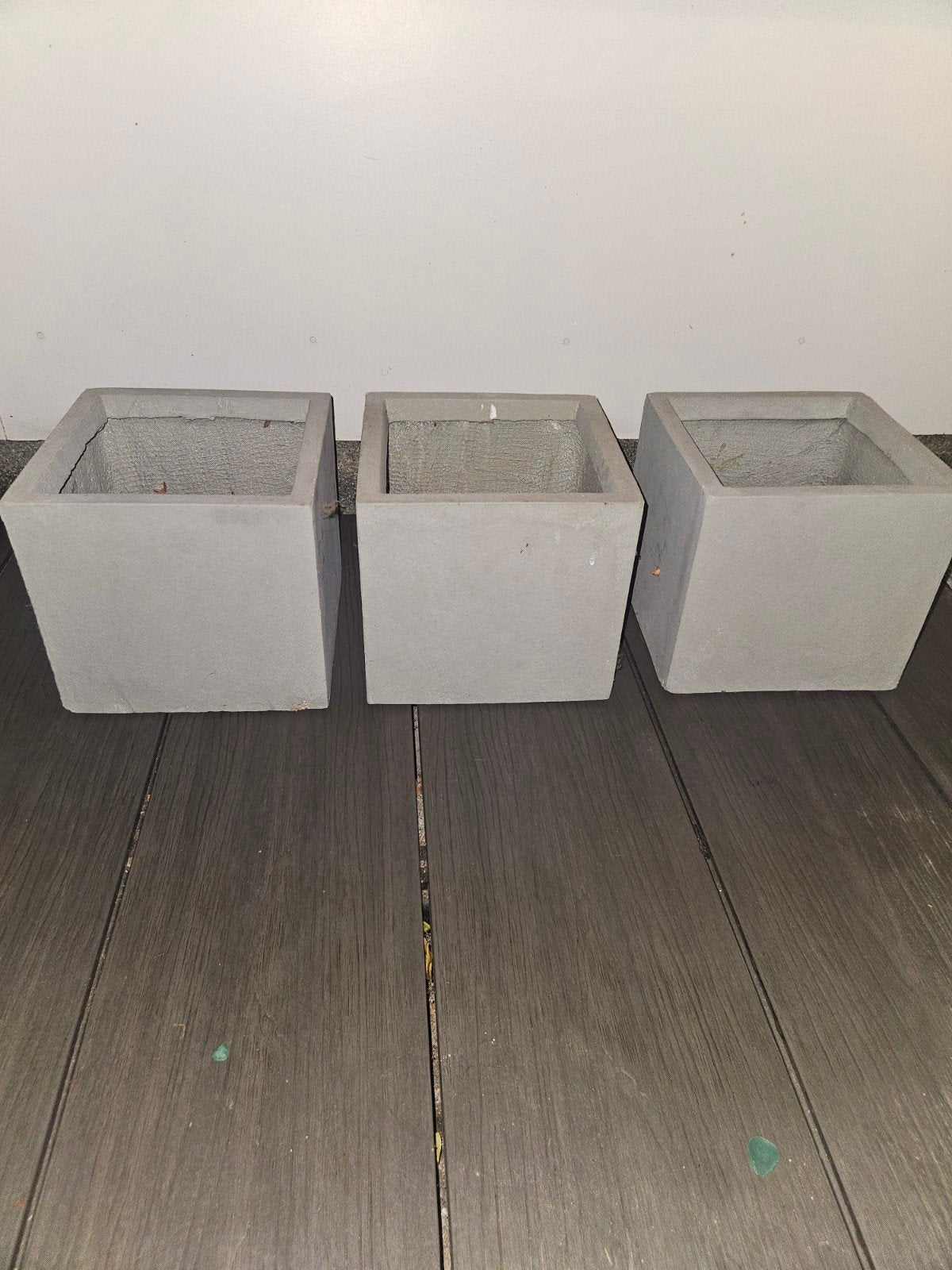 Set van 3 grijze vierkante bloempotten - betonlook, Tuin en Terras, Ophalen, Gebruikt, Minder dan 30 cm, Minder dan 60 cm