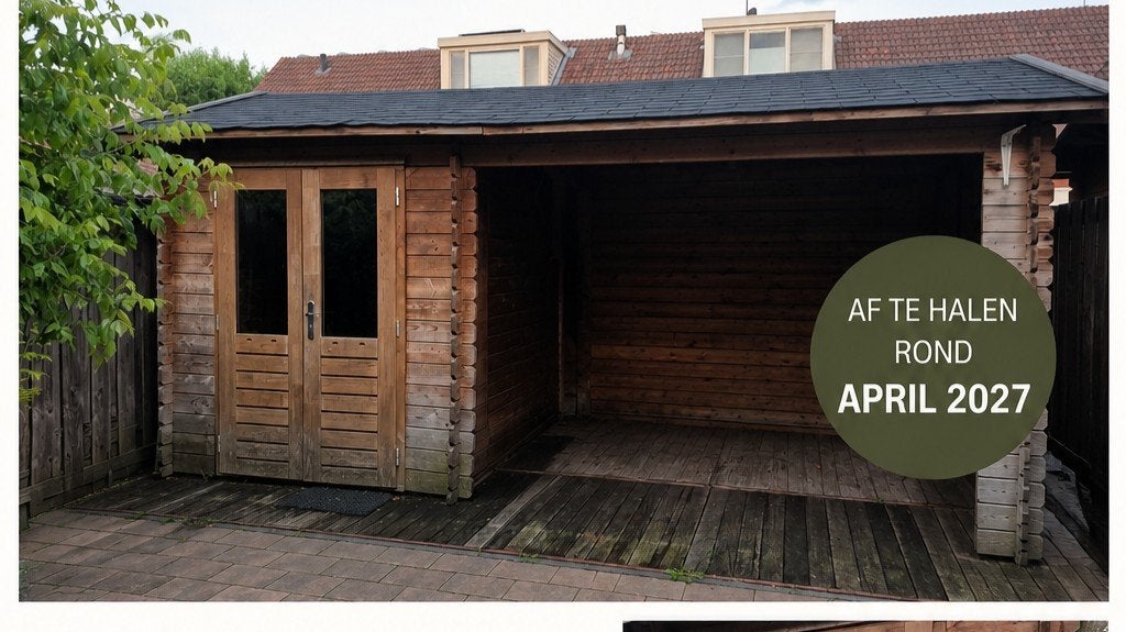 Houten tuinhuis met overkapping – afhalen vanaf april 2027, Ophalen, Tuinhuis, Zonder ramen, 500 cm of meer