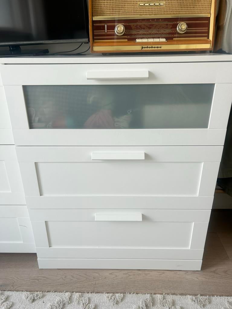 Witte ladekast met 3 laden BRIMNES IKEA, Huis en Inrichting, Kasten | Ladekasten, Ophalen, Gebruikt, 100 tot 150 cm, 50 tot 100 cm