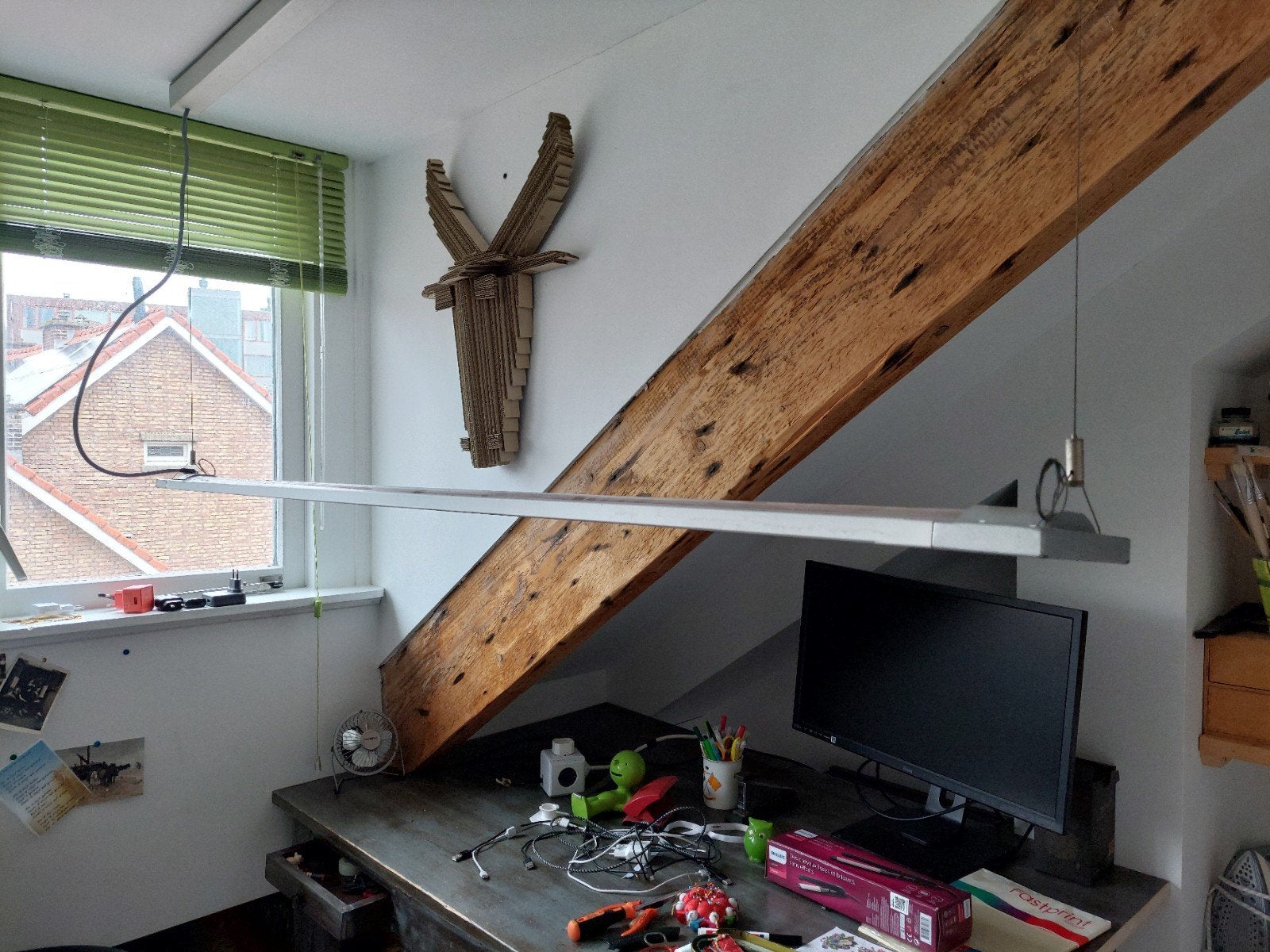 Mooie langwerpige TL bureaulamp., Ophalen, Gebruikt, Metaal, Modern, strak