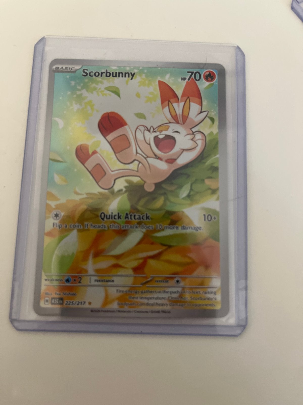 Scorbunny Pokémon Kaart 225/217 (Full Art), Ophalen of Verzenden, Zo goed als nieuw, Losse kaart
