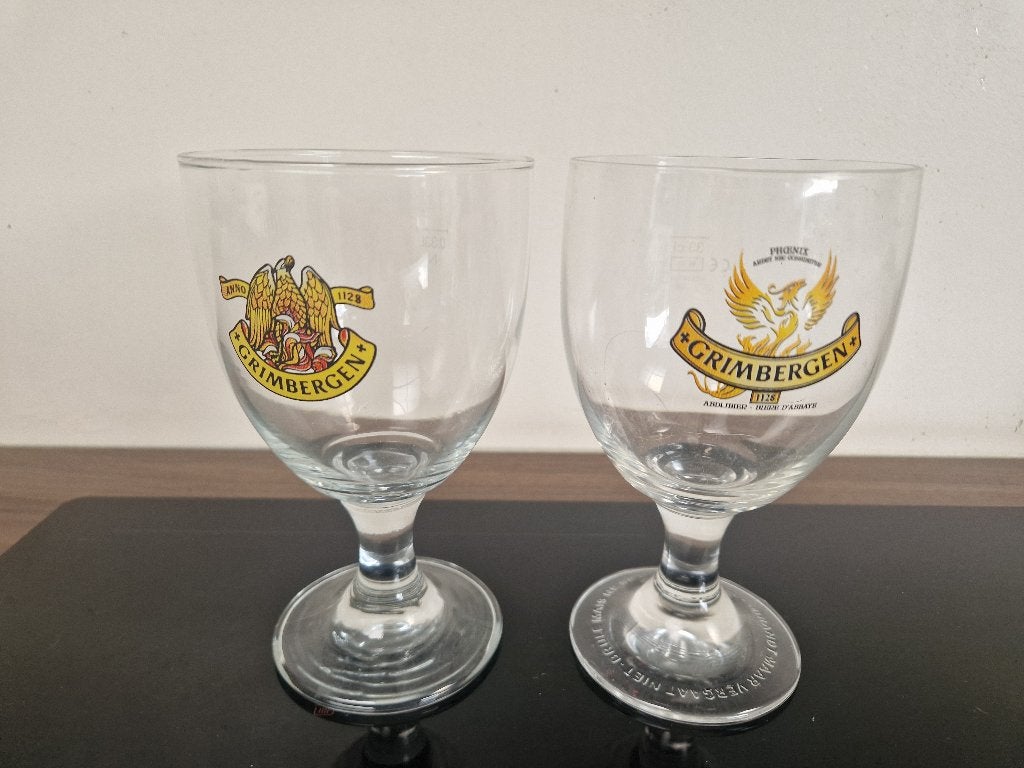 2 stuks GRIMBERGER bierglazen, 33cl, Ophalen of Verzenden, Zo goed als nieuw, Glas of Glazen, Overige merken