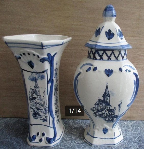 originele delfts blauwe pot met deksel en vaas, Ophalen of Verzenden